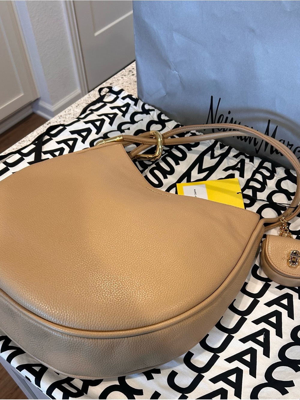 Marc Jacobs Pebbled Leather Hobo Shoulder Bag in Tan with Gold Hardware